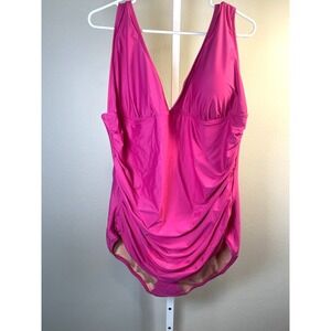 NEW J.Crew Ruched V Neck One Piece Swimsuit Size 24 Barbiecore pink Swim Beach